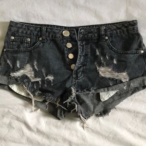 Mid Rise Distressed Cheeky Shorts Dark Wash